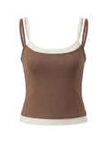 Summer Women's Camisoles Casual Stylish Contrast Color Layered Tank Tops Spaghetti Strap Slim Fit Vest Sporty Fitness Daily
