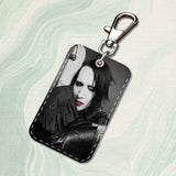 Singer M-Marilyn M-Manson Rectangle Card Case Keychain Access Card Bag Key Tag Ring Leather Card Holder Key Ring Access