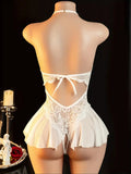 Bold Crotchless Underwear Set Lace See-through Bra One-Piece Underpants With Thigh Stockings Intimate Lingerie Delicate Bodysuit