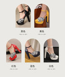 Summer New Style Fashion High-heeled Exposed Toes Women's Sandals Party Color Blocking Buckle Strap Square Heel Women's Sandals