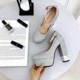 2025 New Style Women Pumps Thick Heel Drees Shoes Summer Bling platform Shoes Female Super High Heels Stripper Mujer Big Size 43