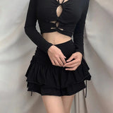 Streetwear Mall Goth Skirt Women Harajuku Y2k E-girl High Waist Bandage Mini Skirt Dark Gothic Punk Emo Alt Club Wear