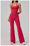 New Yoga Sets Women Summer Seamless Thread Hanging Neck Sports Vest Exercise Fitness Suit High Waist Wide Leg Pants Tracksuit