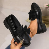 2025 Spring Black Bow Tie Loafers Women Preppy Platform Thick Sole Pumps Lady British Retro Style Office Pu Leather Shoes Mujer
