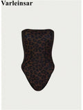 S - XL New Leopard Printed Bandeau Women Swimwear One Piece Swimsuit Female High Leg Cut Monokini Bather Bathing Suit Swim V8051
