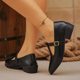 Fashion T Strap Pointed Toe Oxford Shoes Women Ankle Buckle Low Heel Pu Leather Shoes Woman Plus Size 43 Thick Sole Office Shoes