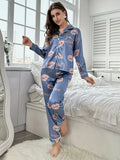 Home wear pajamas ice silk long sleeves trousers thin pajamas