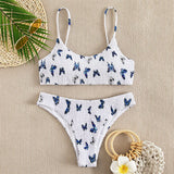 Sexy Wrinkled Butterfly Printed Bikini Female Swimsuit Women Swimwear Two-Pieces Bikini Set Bather Bathing Suit Swim Lady V713