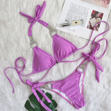 2026 Sexy Bikini Women Luxury Rhinestones Solid Swimwear Swimsuit Female Halter Beach Bikinis Set Bathing Suit Biquinis Feminino