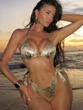 Sexy Bronzing Gold Micro Bikini 2026 Metal Circle Push Up Bra Thong Swimwear Summer Bathing Suit Two Piece Swimsuit Biquini