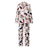 Women Christmas Two Pieces Pajama Set Bow/Dog/Snowman Print Long Sleeve Shirt with Pants Sleepwear Loungewear