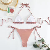 Sexy Shiny Pu Faux Leather Bikini 2025 Women Swimwear Female Swimsuit Two-pieces Bikini set String Bather Bathing Suit Swim Lady