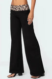 Women's spring and summer leopard print stitching micro-flared high-waisted casual trousers