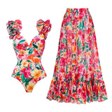 2026 New Fashion High Quality One Piece Swimsuit Skirt Swimsuit Print Padded Swimwear Women Slimming Bathing Suit Beach Wear