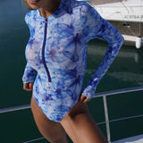 Zipper High Waist Sexy One Piece Swimsuit Women Summer Bathing Suit Bikini Set Long Sleeve Swimwear Beach Swimming Suit Female