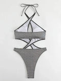 2025 Sexy High Cut Out Halter Female Swimwear One Piece Swimsuit Women Cross Bandage Monokini Bather Bathing Suit Swim Beachwear