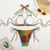2026 String Triangle Printed Bikini Women Sexy Swimwear Female Halter Swimsuit Solid Bathers Bathing Swimming Swim Suit Beach