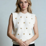 Women Sleeveless Crew Neck Heart Loose Tank Top Fashion Sweater Spring Summer Knit Vest Streetwear