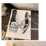 Women Sandals Flower Decor Low Heels Sandals Elegant Point Toe Pumps Fashion Ankle Strap High Heels shoes women slides women