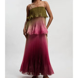 MsChuh Vestidos 2026 Woman Dress Vestido Dresses Spaghetti Strap Temperament Playful Gradient Ruffles Sleeveless Pleated Holiday