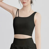 Women's Irregular Shoulder Strap Yoga Sports Bra Shockproof One-Piece Cup Running Vest for Training Fitness And Yoga