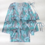 With Cover Up Leaves Printed Bikini Women Swimwear Female Swimsuit Three-pieces Bikini Set Bather Bathing Suit Swim Beachwear