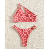 New Leopard Asymmetric Bikini Female Swimsuit Women Swimwear Two-Pieces Bikini Set One Shoulder Bather Bathing Suit Swim V2884