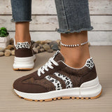 Fashion Leopard Print Pink Sneakers Women 2026 Spring Non Slip Platform Sneakers Woman Comfortable Lace Up Sport Shoes Plus Size