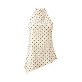 Women Halter Tank Tops Dots Print Asymmetric Hem Vest 2026 Summer Fashion Sleeveless Elegant Retro Blouses Streetwear