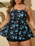 VigoJany 2026 Red Floral Print Plus Size Tankini Swimwear Women Large 2 Piece Curvy Dress Swimsuit Lady Big Shorts Bathing Suit