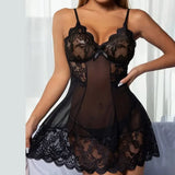 Sexy Lace Lingerie Set Short Nightdress Women Perspective Underwear Suspender Slim Dress Lolita Exotic Costume Sleepwear