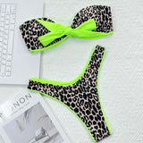 2026 Sexy Bikini Bandeau Women Leopard Bowknot Swimwear Swimsuit Bikinis Set Bathing Suit Bikini Female Push Up Banadores Mujer