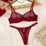 French Style Sexy Embroidered Transparent Underwear Set V-Neck Design Anti-Sagging Breathable Bra And Panties Ensemble