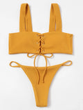 2025 Micro Bikinis Ribbed Bikini Set Women Sexy Swimsuit Mujer Bandeau Bikinis Lace Up Stylish Bathing Suit Wide Straps Swimwear