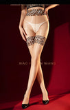 Leopard Printed Faux Garter Pantyhose With Lace Waist Aurora Ultra-Thin Transparent Shiny Silky Sexy Pantyhose For Woman OUQ0