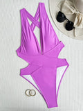 Sexy Solid Back Cross 2024 Swimsuit One Piece Backless Wrinkle Bikini Thong Swimwear Bodysuits Women Biquini Bathing Suits