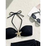 3PCS With Sarong Metal Star Halter Bikini Female Swimsuit Women Swimwear Three-Pieces Bikini Set Bather Bathing Suit Swim V7042