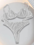 Women's Mesh Lingerie Set Lace Sheer Deep V Neck Bra and Panty Sexy Underwear Stranparent White Lingerie sets 2 pieces