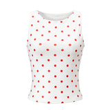 Women Dot Print Tank Tops Summer Crew Neck Sleeveless Classic Slim Fit Crop Vest