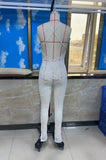 Women Floral Lace Sheer Bodycon Jumpsuit Spaghetti Strap Deep V Neck Backless See Through Slim Long Pants Romper Party Clubwear