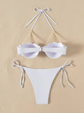 Halter Solid Bikinis 2026 Women Sexy Shell Swimsuit Push Up Pearl Swimwear Female Bathers Bathing Swimming Swim Suit Beachwear