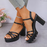 Women's Ankle Buckle High-Heeled Sandals New Style Cross Strap Platform Sandal Female 2025 Outdoor Thick Heel Sandalias Mujer