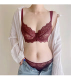 French Lace Bra Set Women Sexy Deep V Push Up Big Bust Minimizer Anti Sagging Support Wireless Comfort Summer Ultra Thin Cotton