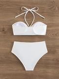 Sexy White Starfish Bikinis Sets 2025 Women Pleate Push Up High Waist Swimsuit Summer Bathing Suit Holiday Two Piece Swimwear