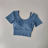 Women's Quick-Dry Yoga Sports Top with Chest Cushion Sexy Short-Sleeved Fitness T-Shirt Tight-Fitting Navel Revealing Yoga Suit