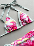 Boho Style Women's Floral Print Swimsuit Sexy Backless Lace-up Swimwear Push Up Thong Bathing Suit Female Bikini Set Beachwear