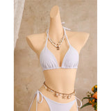 With Floral Dress Printed Halter Bikini Female Swimsuit Women Swimwear Three-pieces Bikini set Bather Bathing Suit Swim V8204