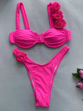 3D Flowers Underwired Brazilian Bikini Women Thong Swimwear Female Swimsuit Two-pieces Bikini Set Push Up Bathing Suit Swim