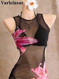 With Cover Up Flower Printed Halter Bikini Women Swimwear Female Swimsuit Three-Pieces Bikini Set Bather Bathing Suit Swim V8253