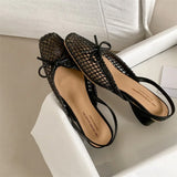Woven Bow Back Strap Design Sandals Women's Summer New Square Head Shallow Mouth Single Shoe Comfortable Elegant Cool Pumps